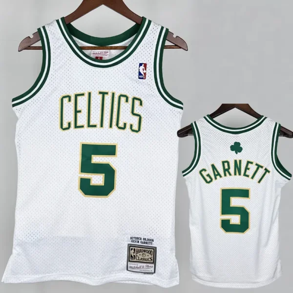2008 CELTICS GARNETT #5 White Retro Top Quality Hot Pressing NBA Jersey