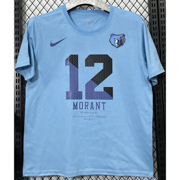 T191 Grizzlies MORANT #12 Lake blue High Quality Casual T-Shirt