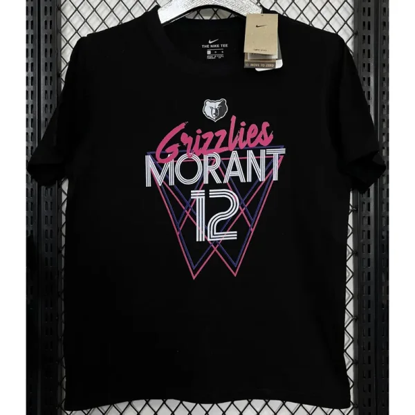 T165 Grizzlies MORANT #12 Black High Quality Casual T-Shirt