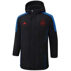 24-25 Spain Black Hooded Windbreaker Fabric Cotton Coat #G233