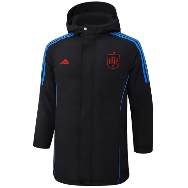 24-25 Spain Black Hooded Windbreaker Fabric Cotton Coat #G233
