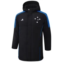 24-25 Cruzeiro Black Hooded Windbreaker Fabric Cotton Coat #G215