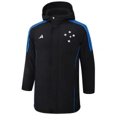 24-25 Cruzeiro Black Hooded Windbreaker Fabric Cotton Coat #G215