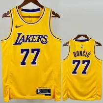 22-23 Lakers DONCIC #77 Yellow Top Quality HotPressing NBA Jersey(圆领)