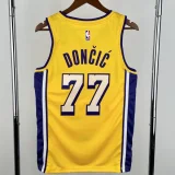 Lakers DONCIC #77 Yellow Top Quality Hot PressingNBA Jersey(V领)