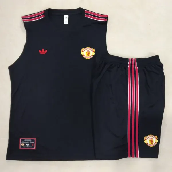 2025-26 Man Utd Black Tank top and shorts suit #D2540