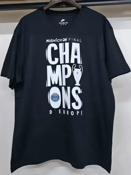 25-26 PSG Black champion High Quality Casual T-shirt 黑圆领