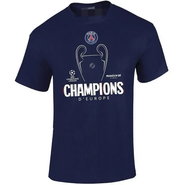 2025 PSG Royal blue CHAMPIONs High Quality Casual T-Shirt 宝蓝大杯白字