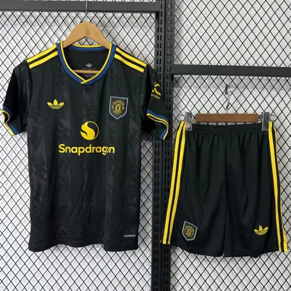 25-26 Man Utd Black Blue Kids Soccer Jersey