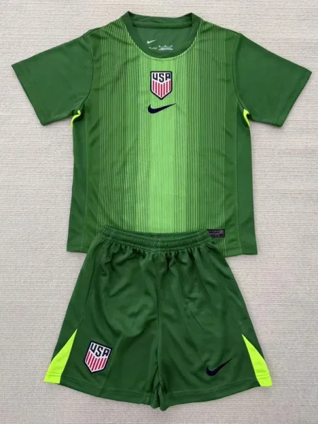 25-26 USA Green Goalkeeper Kids Soccer Jersey