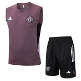 2025-26 Man Utd Grey purple Tank top and shorts suit #D25123