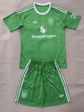 25-26 Man Utd Green GoalKeeper Kids Soccer Jersey
