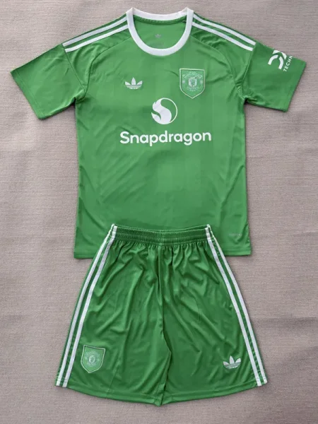 25-26 Man Utd Green GoalKeeper Kids Soccer Jersey