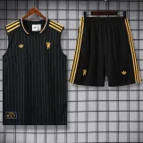 25-26 Man Utd Black Tank top and shorts suit #条纹