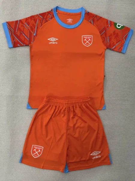 2025-26 West Ham Orange Goalkeeper Kids Soccer Jersey