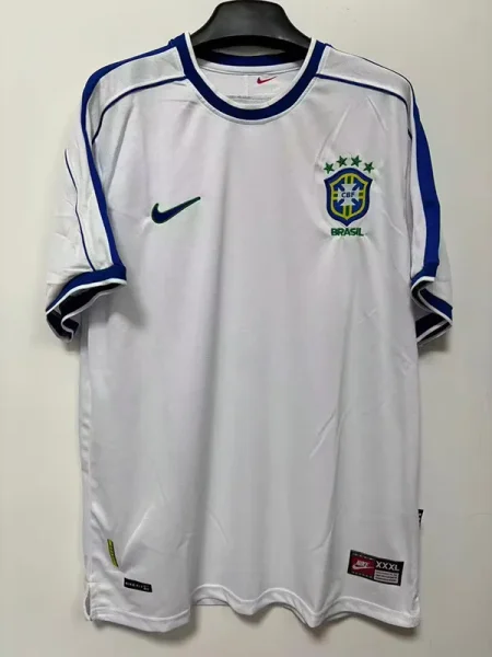 1998 Brazil White Retro Soccer Jersey