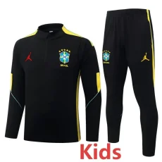 26-27 Brazil Jordan Black Kids Half Pull Tracksuit #E26048(童装)(半拉链)