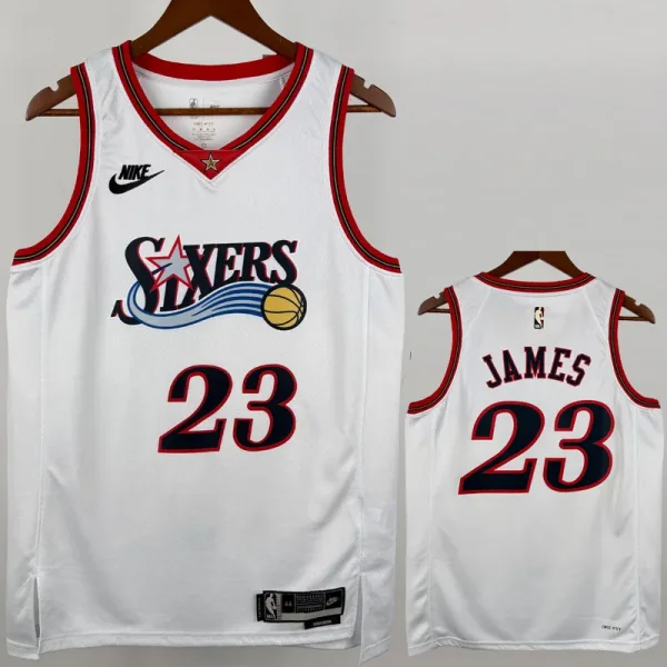 25-26 76ERS JAMES #23 White Retro Top Quality Hot Pressing NBA Jersey (V领)