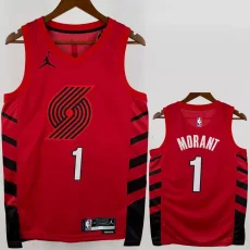 22-23 Trail Blazers MORANT #1 Red Top Quality Hot Pressing NBA Jersey (Trapeze Edition)飞人版