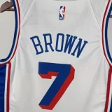 76ERS BROWN #7 White Top Quality Hot Pressing NBA Jersey (V领)