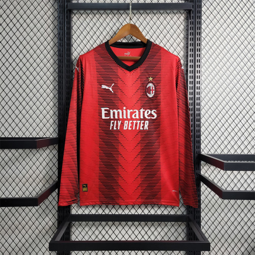 Long Sleeve Fan Version 2023-2024 AC Milan Home Soccer Jersey