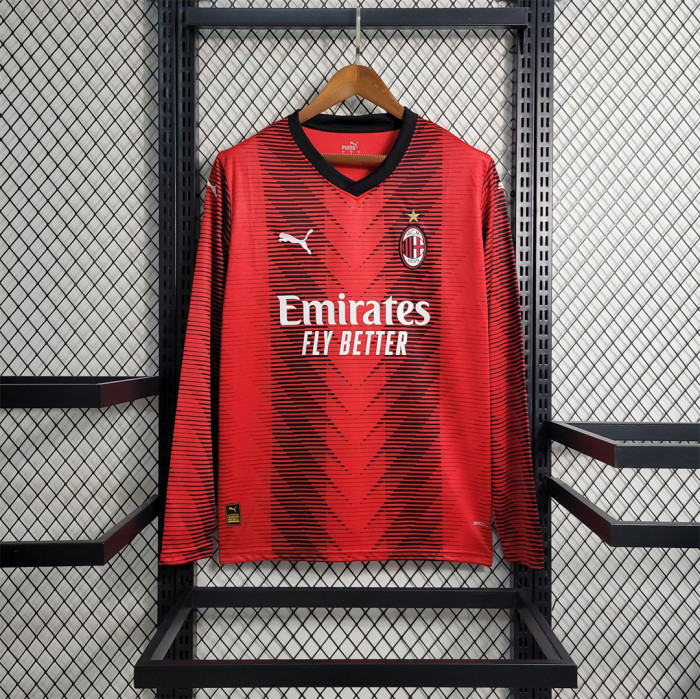 Long Sleeve Fan Version 2023-2024 AC Milan Home Soccer Jersey