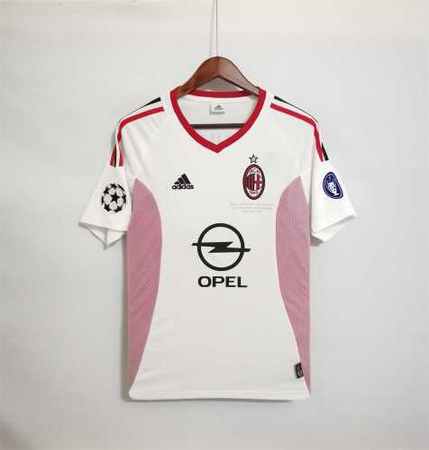 with Front Lettering+UCL Patch Retro Jersey 2002-2003 Ac Milan 7 SHEVCHENKO Away White UCL Final Soccer Jersey