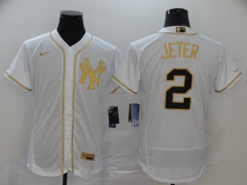 Retro Jersey New York Yankees 2 JETER White Gold MLB Jersey