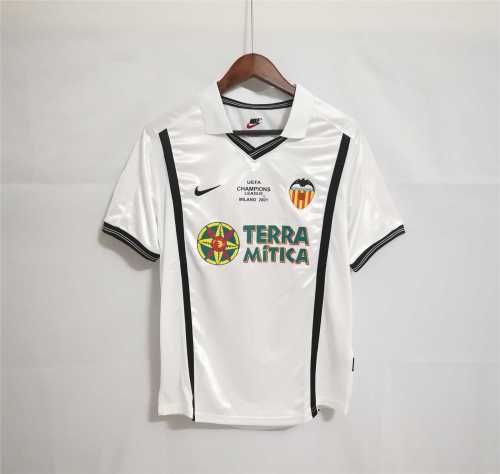 with Front Lettering+UCL Patch Retro Shirt Valencia Camisetas de Futbol 2000-2001 Valencia UEFA Champions League Home Vintage Soccer Jersey