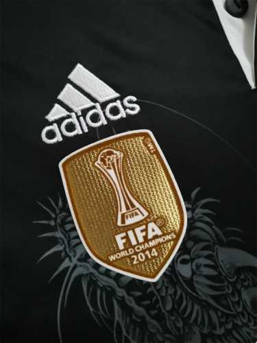 with Gold FIFA+UCL Patch Long Sleeve Retro Jersey 2014-2015 Real Madrid Third Away Black Soccer Jersey