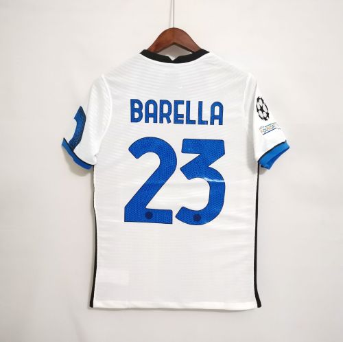 with Scudetto+UCL Patch Retro Jersey 2021-2022 Inter Milan BARELLA 23 Away White Soccer Jersey