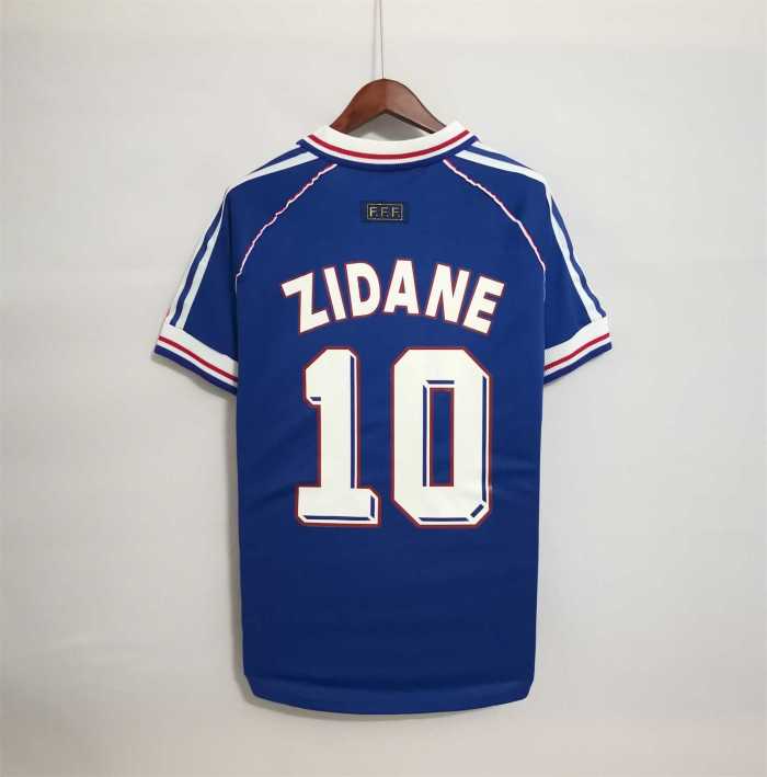 with Front Lettering Retro Jersey 1998 France ZIDANE 10 Home Soccer Jersey