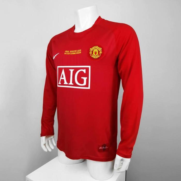 with Front Lettering Retro Jersey Long Sleeve 2007-2008 Champions League Version Home Soccer Jersey