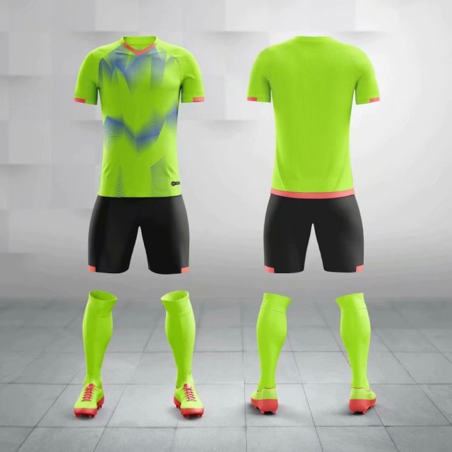 M8602 Fluorescent Green Tracking Suit Adult Uniform Soccer Jersey Shorts
