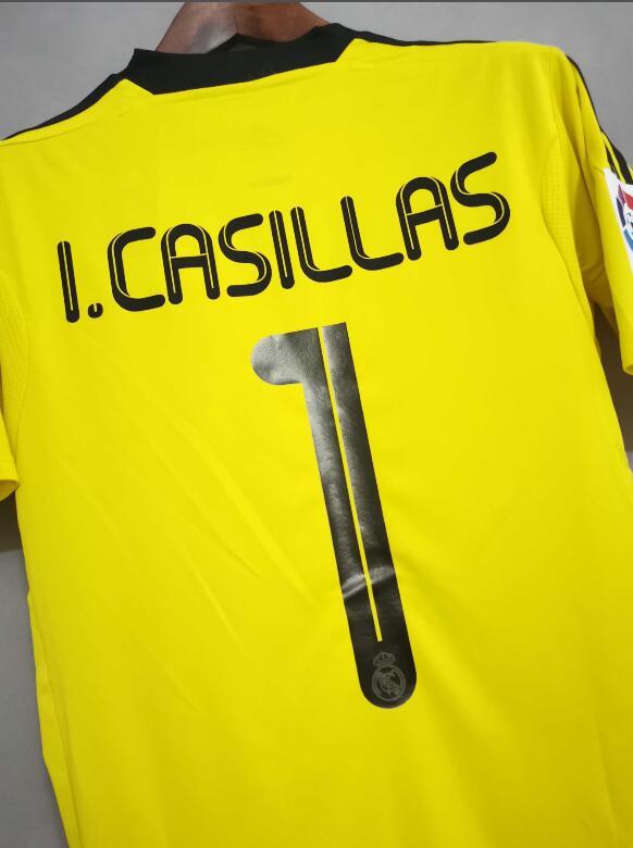 with LFP Patch Retro Jersey 2011-2012 Real Madrid Yellow Goalkeeper I.CASILLAS 1 Soccer Jersey