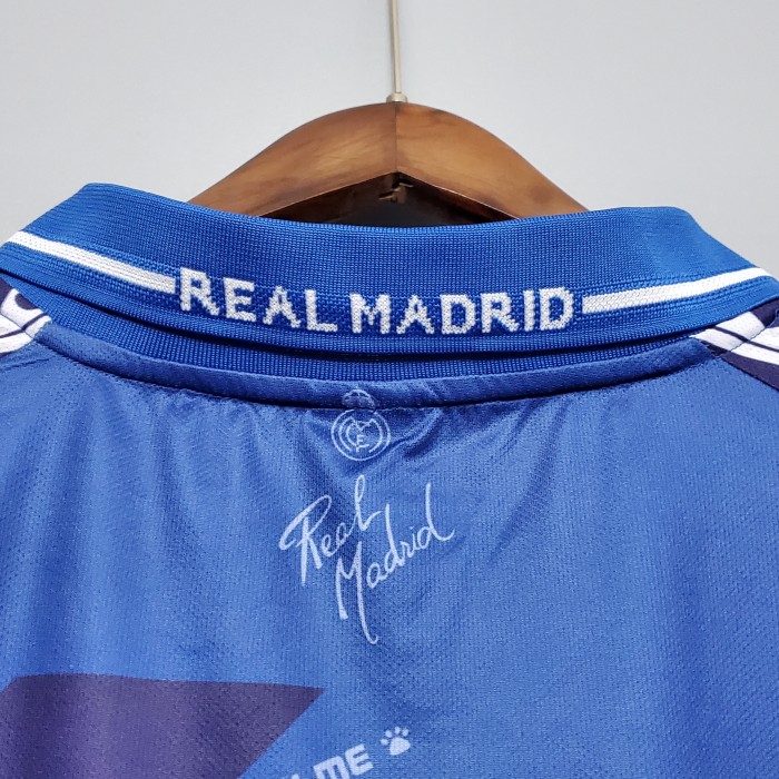 with Big LFP Patch Retro Jersey 1994-1996 Real Madrid Away Blue Soccer Jersey Vintage Football Shirt