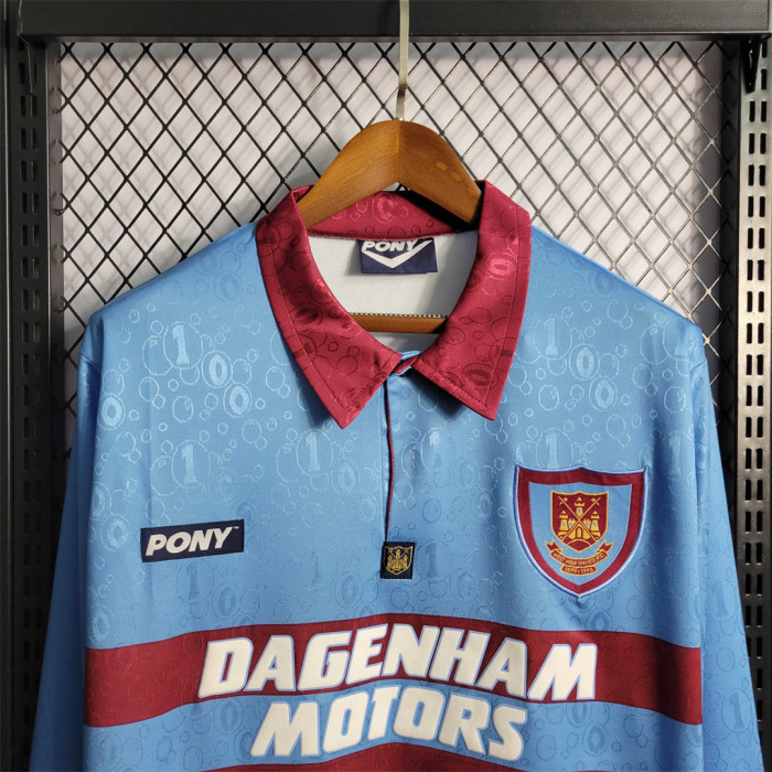 Long Sleeve Retro Jersey 1995-1997 West Ham United Away Blue Soccer Jersey