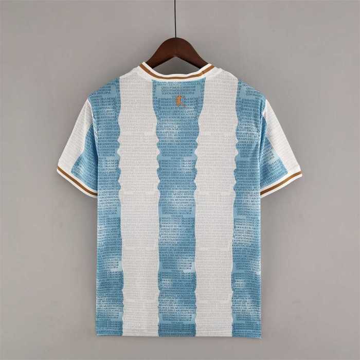 Fans Version 2022 Argentina Commemorative Edition White Blue Soccer Jersey