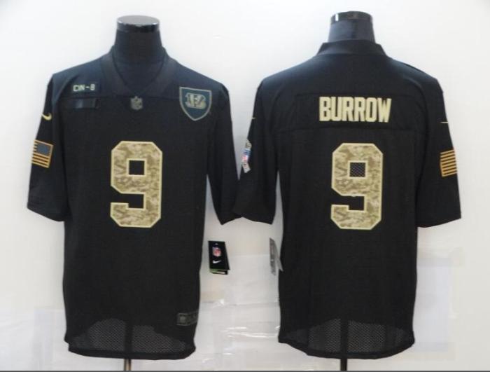 Cincinnati Bengals 9 BURROW Black Camo 2020 Salute To Service Limited Jersey