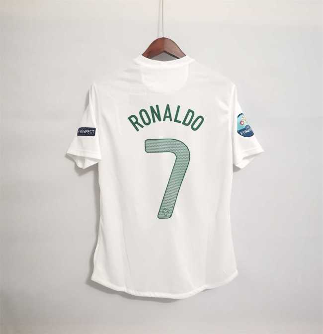 with Front Lettering Patch Retro Jersey Fans Version 2012 Portugal RONALDO 7 Away White Soccer Jersey