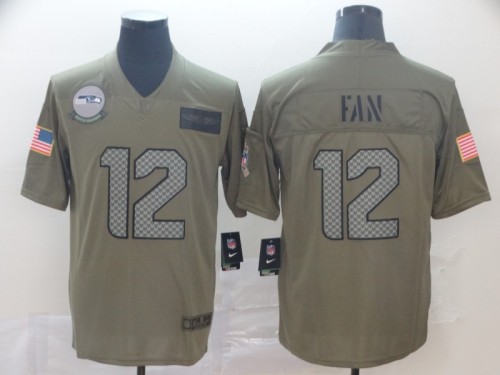 Seattle Seahawks 12 Fan 2019 Olive Salute To Service Limited Jersey
