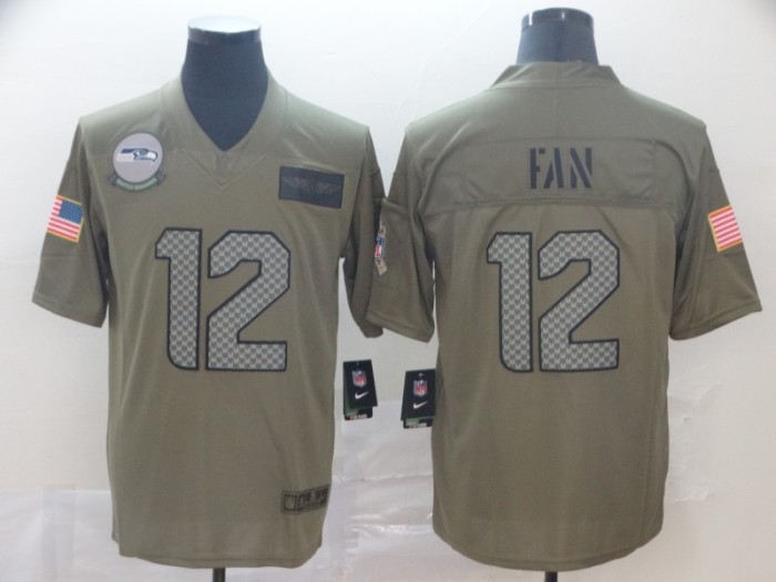Seattle Seahawks 12 Fan 2019 Olive Salute To Service Limited Jersey
