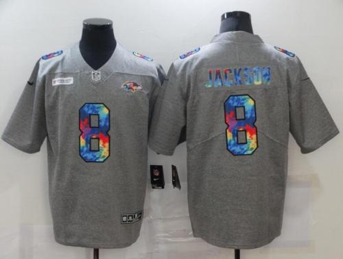 Baltimore Ravens 8 JACKSON Grey Vapor Untouchable Rainbow Limited Jersey