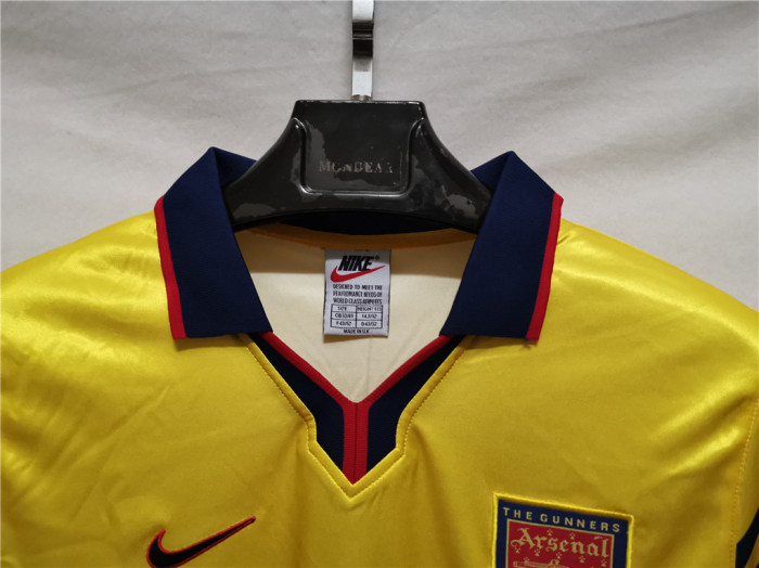 Retro Jersey 1997-1998 Arsenal Away Yellow Vintage Soccer Jersey Football Shirt
