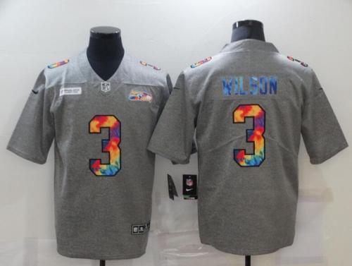 Seattle Seahawks 3 WILSON Grey Vapor Untouchable Rainbow Limited Jersey