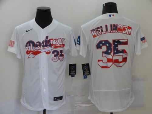 Los Angeles Dodgers 35 BELLINGER White USA Flag Flexbase Jersey