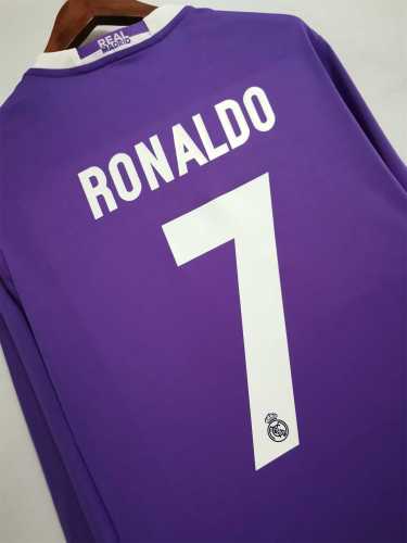 Long Sleeve Retro Jersey 2016-2017 Real Madrid RONALDO 7 Away Purple Soccer Jersey