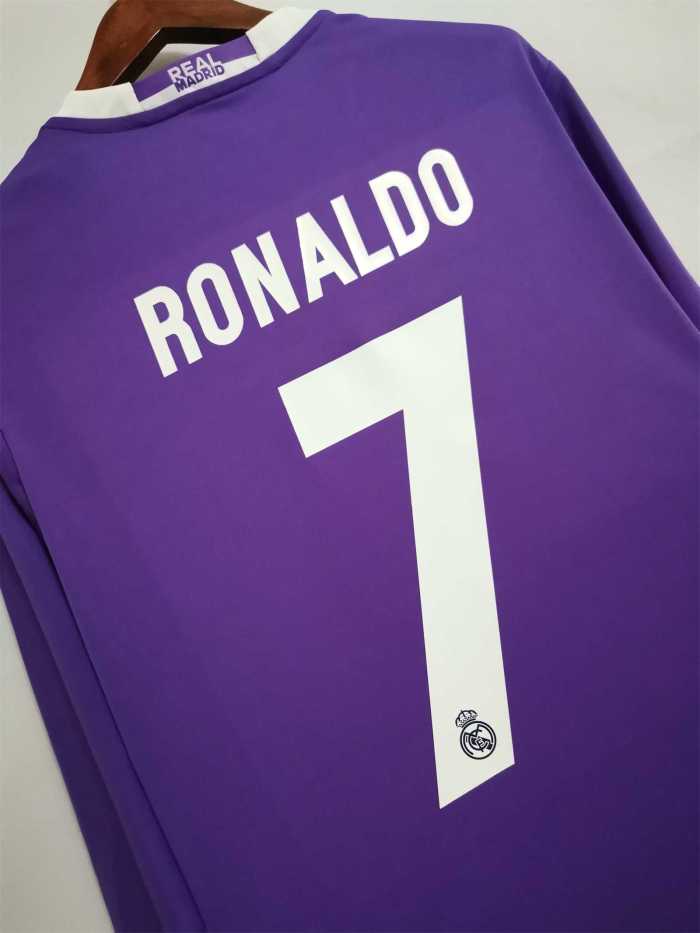 Long Sleeve Retro Jersey 2016-2017 Real Madrid RONALDO 7 Away Purple Soccer Jersey