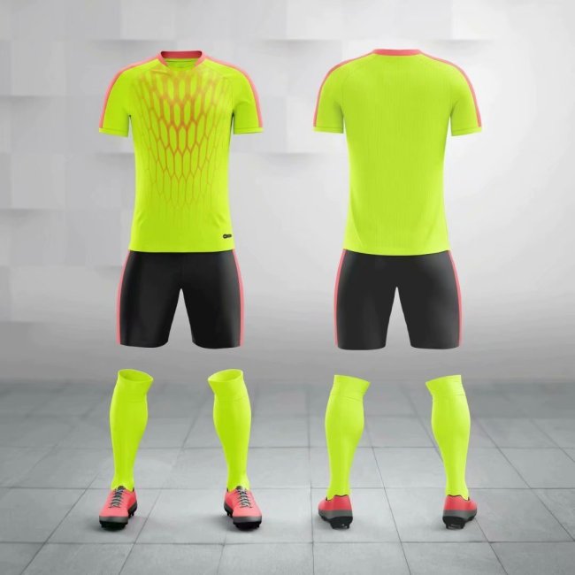 M8612 Fluorescent Green Tracking Suit Adult Uniform Soccer Jersey Shorts