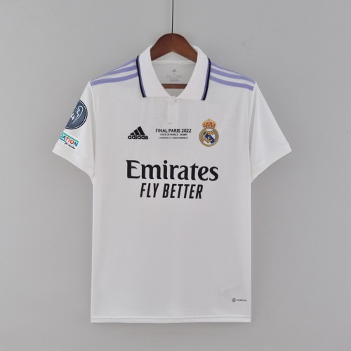 with Front Lettering+UCL Patch Fan Version 2022-23 Real Madrid Home Soccer Jersey CHAMPIONS 14 Real Camisetas de Futbol